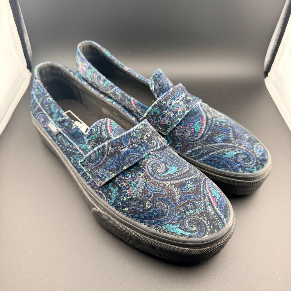 VANS Style 53 Velvet‎ Paisley Dark Blue Slip On Shoes men's 8 women's 9.5